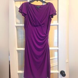 Lauren purple flutter sleeve work dress